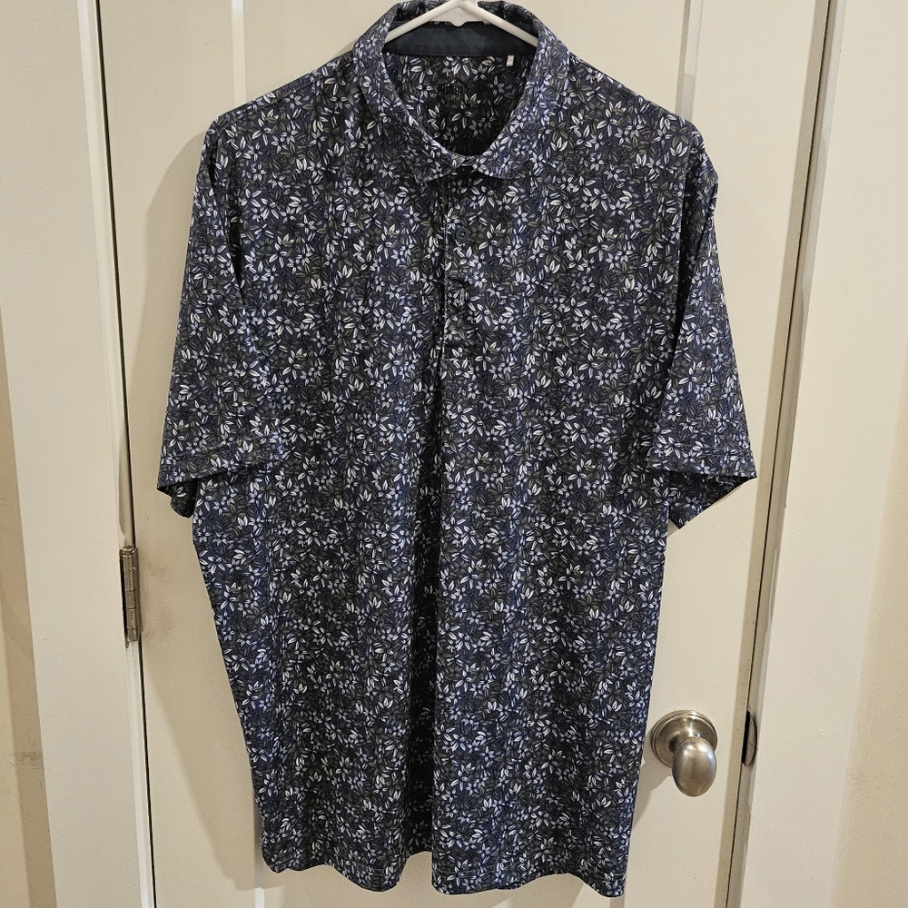 Puma Cloudspun Golf Polo Shirt - Navy, Green & Purple Floral AOP - Size Large
